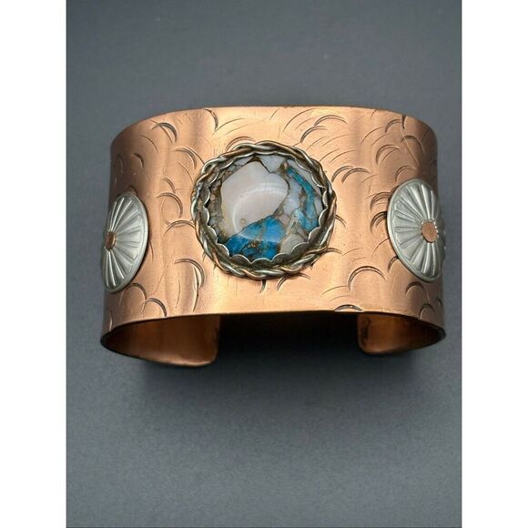 Handmade Jewelry - Bracelet, Turquoise & Opal Copper Cuff, NEW, sterling accents, Handmade, Artisan